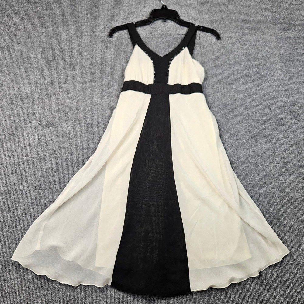 Hype Dress Juniors Cream Black Colorblock Rhinestone V-Neck Chiffon Midi Sash